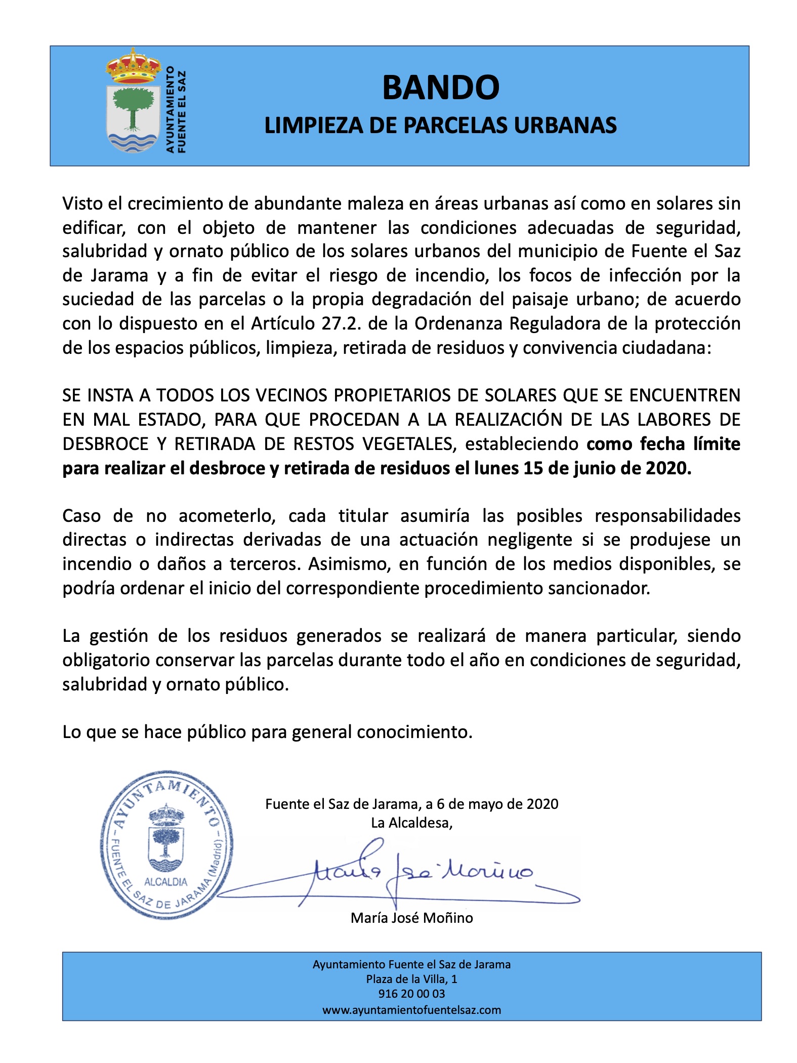 BANDO LIMPIEZA PARCELAS URBANAS MAYO 2020