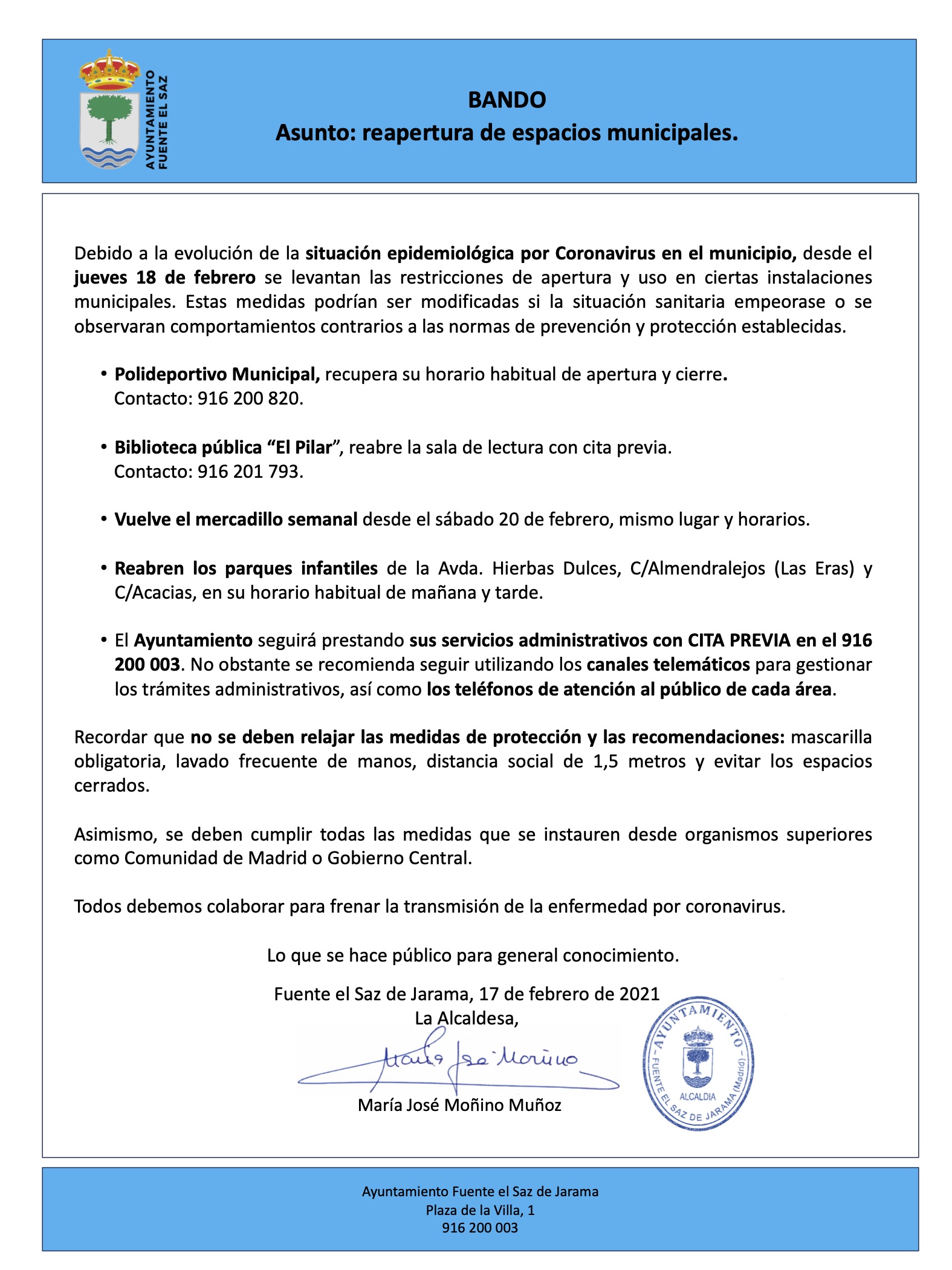 17 feb 2021 reapertura instalaciones municipales