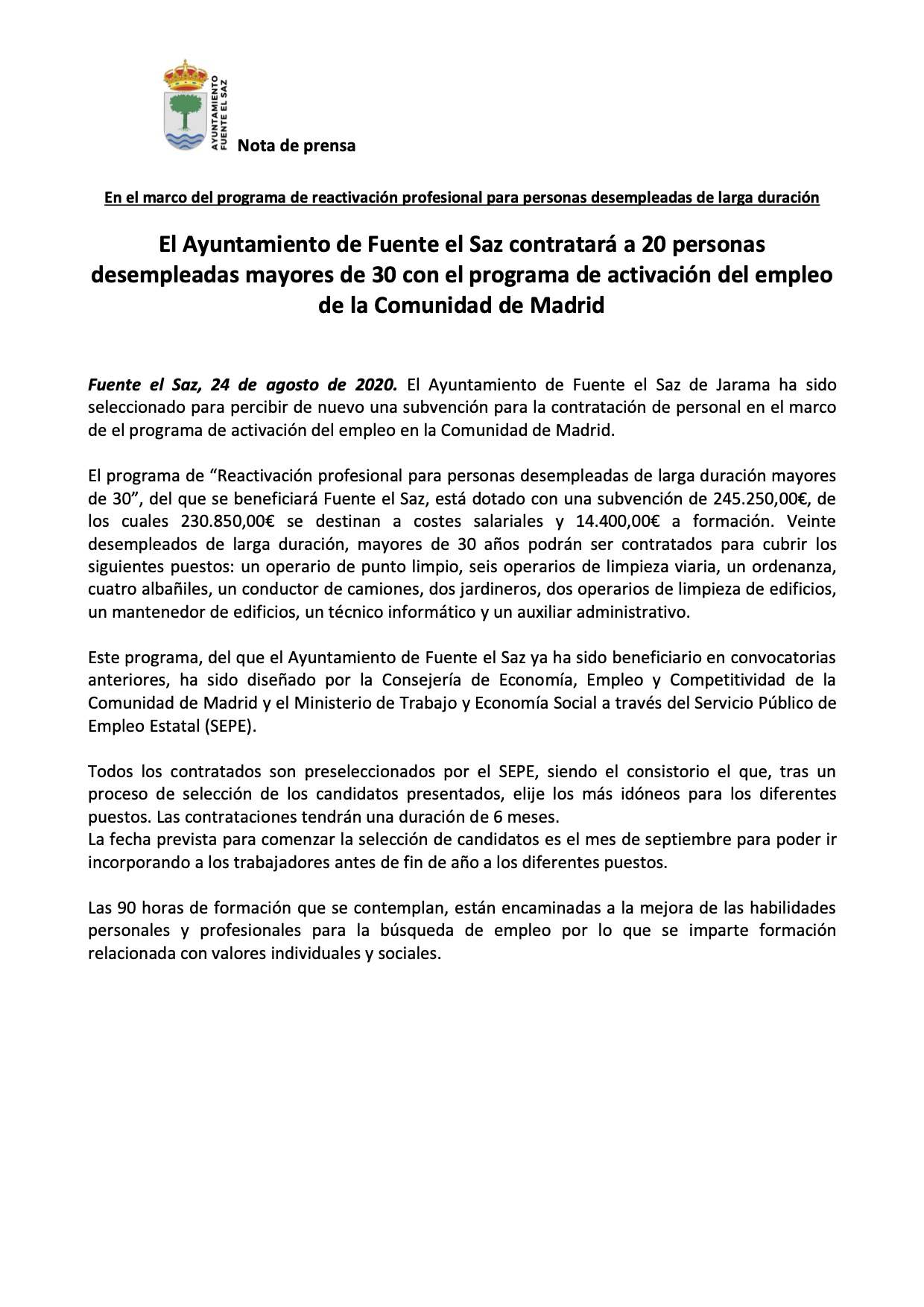 NP fsaz contratacin SEPE ago 20
