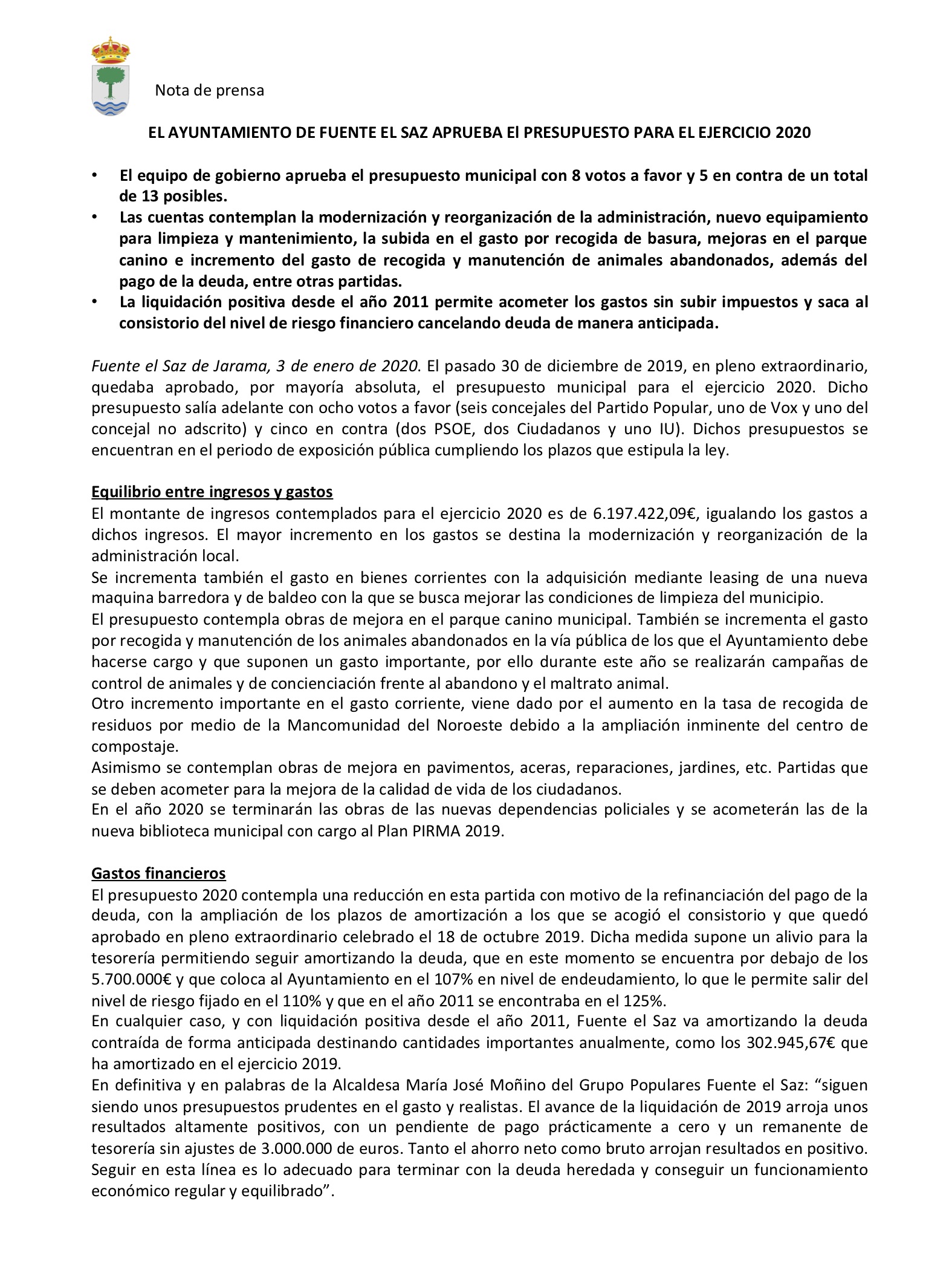 NP Fsaz presupuesto 2020