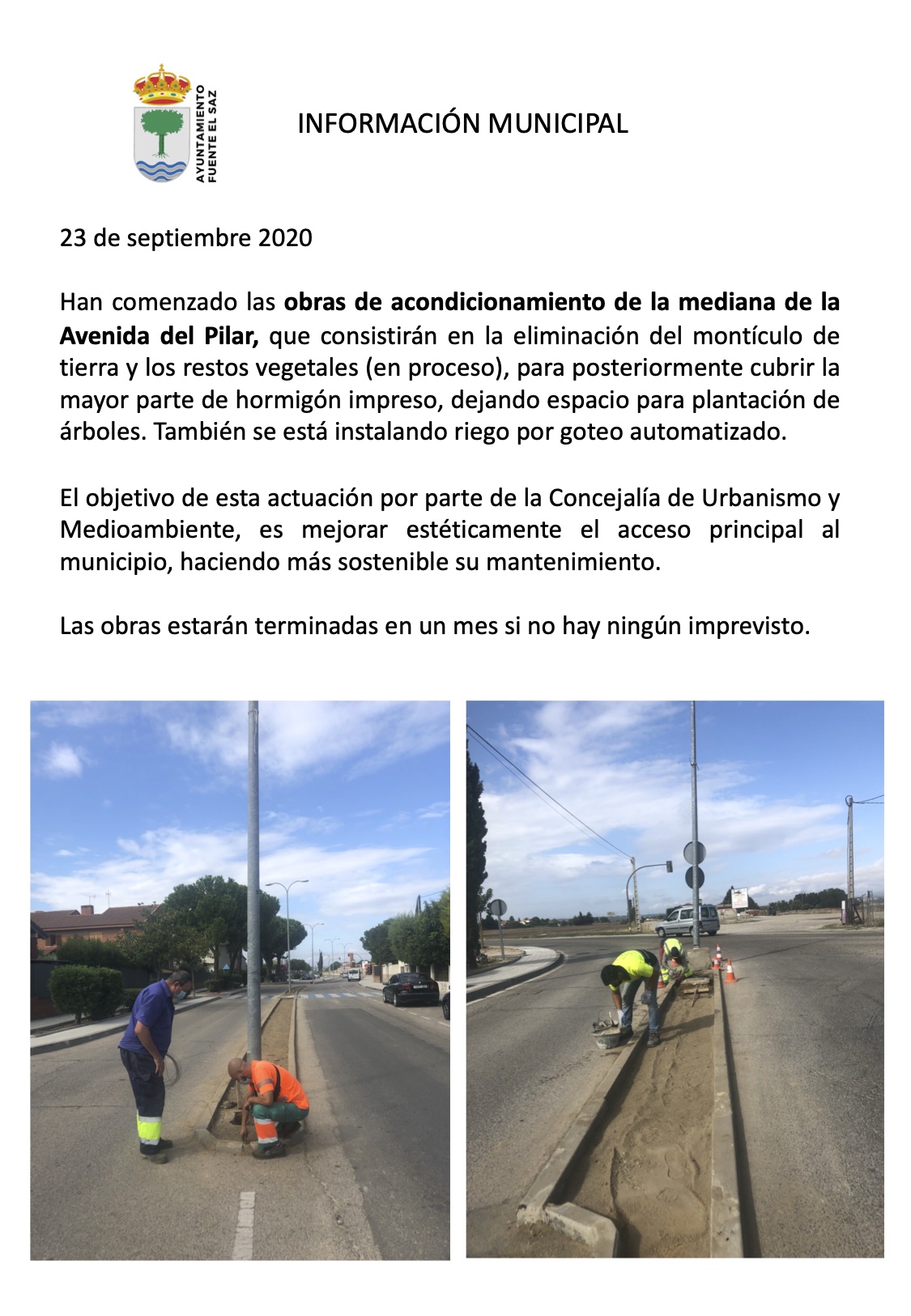 inicio obras mediana avda del pilar