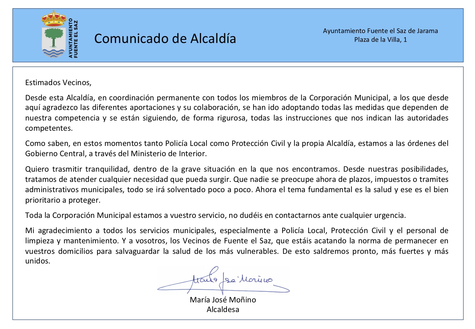 cominicado alcalda